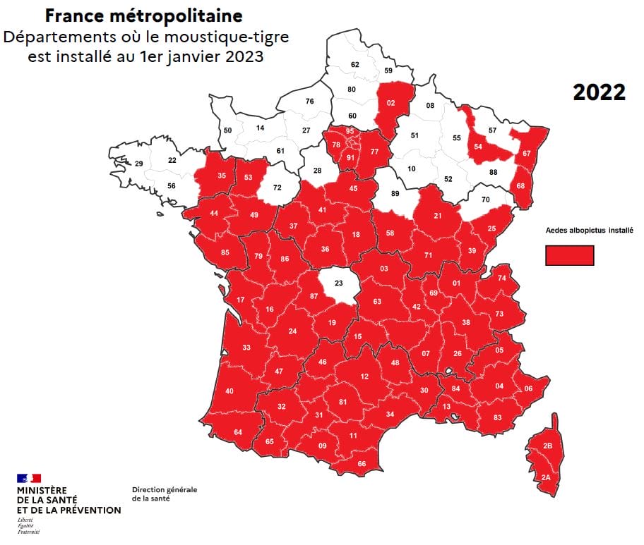 Cartes de présence du moustique tigre en France métropolitaine