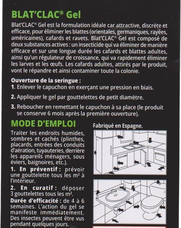 Gel Cafards Triple action, produit pour lutter contre les cafards et blattes- Insecticide anti-cafards, piège/seringue professionnel puissant, repulsif...