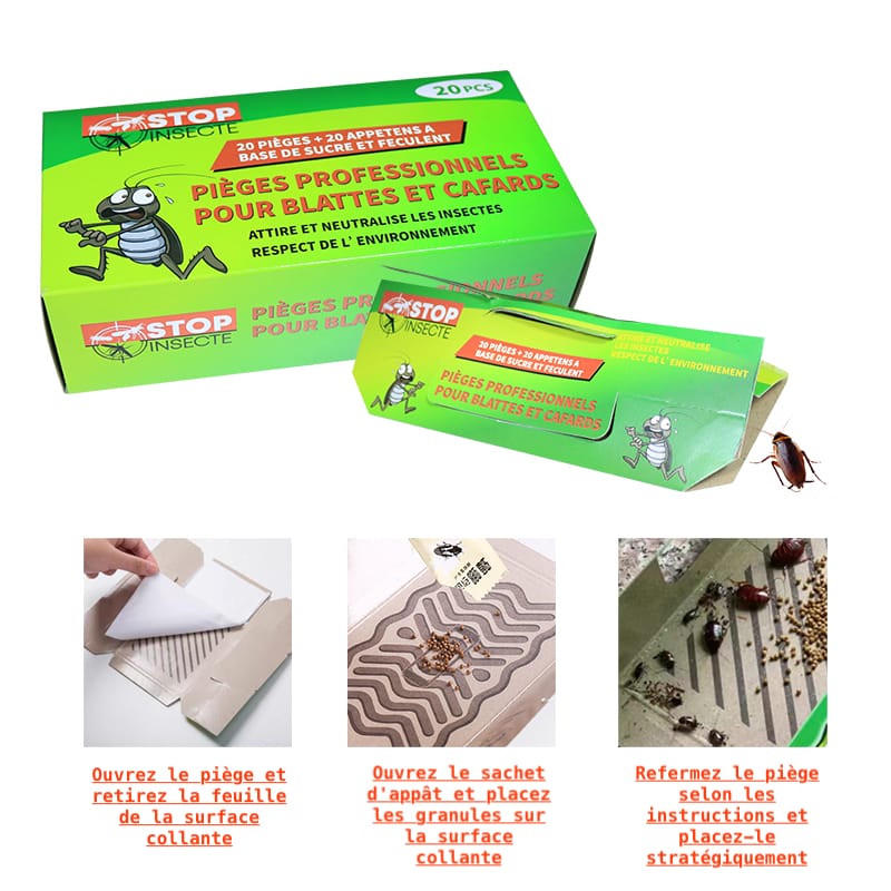 12 Pièges à Cafards Colants - Attrape Insectes (Cafards, Fourmis, Araignées) - Entrée Sécurisée 0,5 Cm - 6