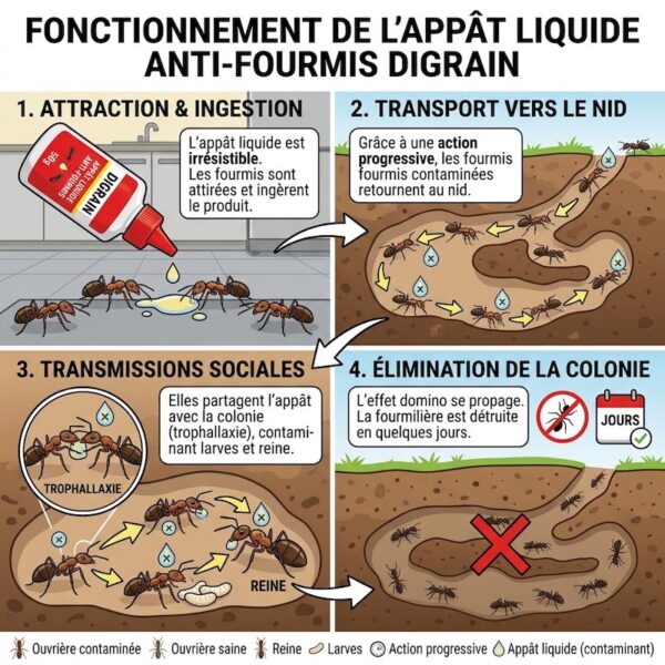 Fonctionnement du DIGRAIN Appât Liquide Anti-Fourmis